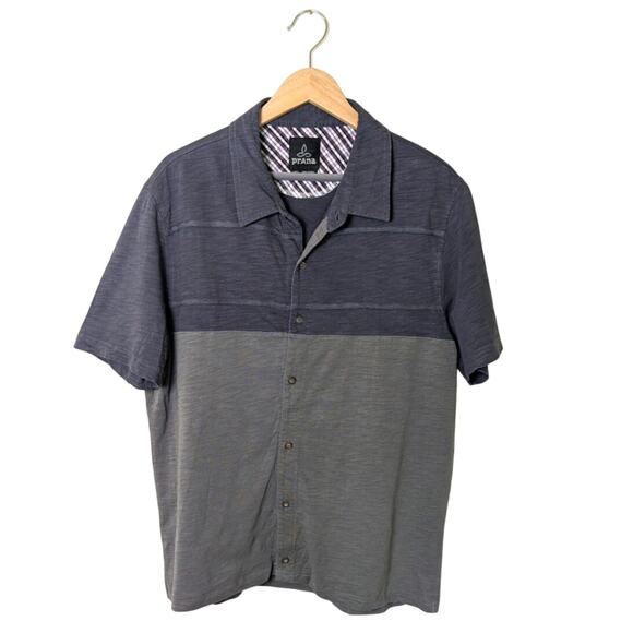 Prana Keylyn Button Down Gravel Grey Short Sleeve Organic Cotton Shirt Men L - Picture 1 of 10